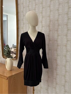 bebe Black Long-Sleeve V-Neck Wrap Dress
